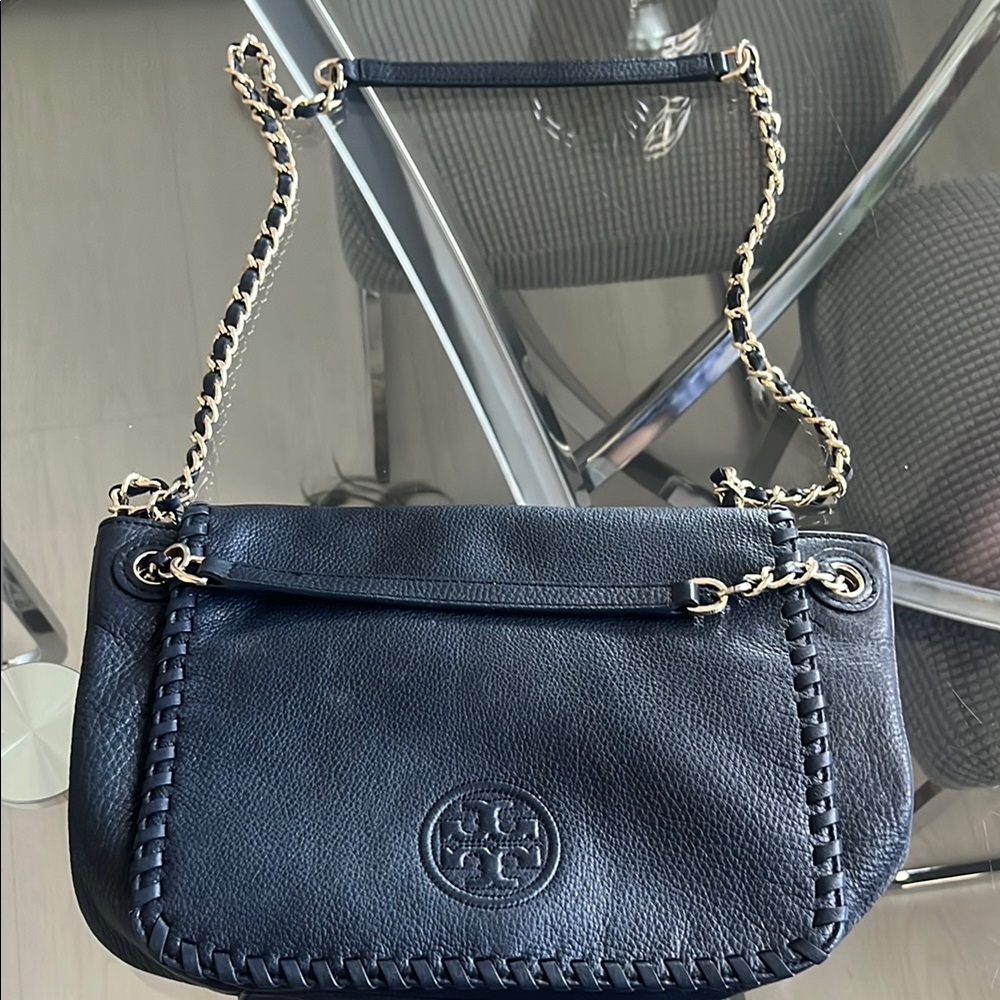 Tory Burch Blue Leather Shoulder Bag with Chain Strap